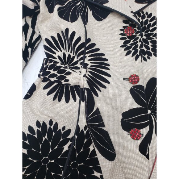 3 Sister Velvet Jacket White/Black Floral W/ Red & White Polka Dot Lining Size L - Picture 6 of 16